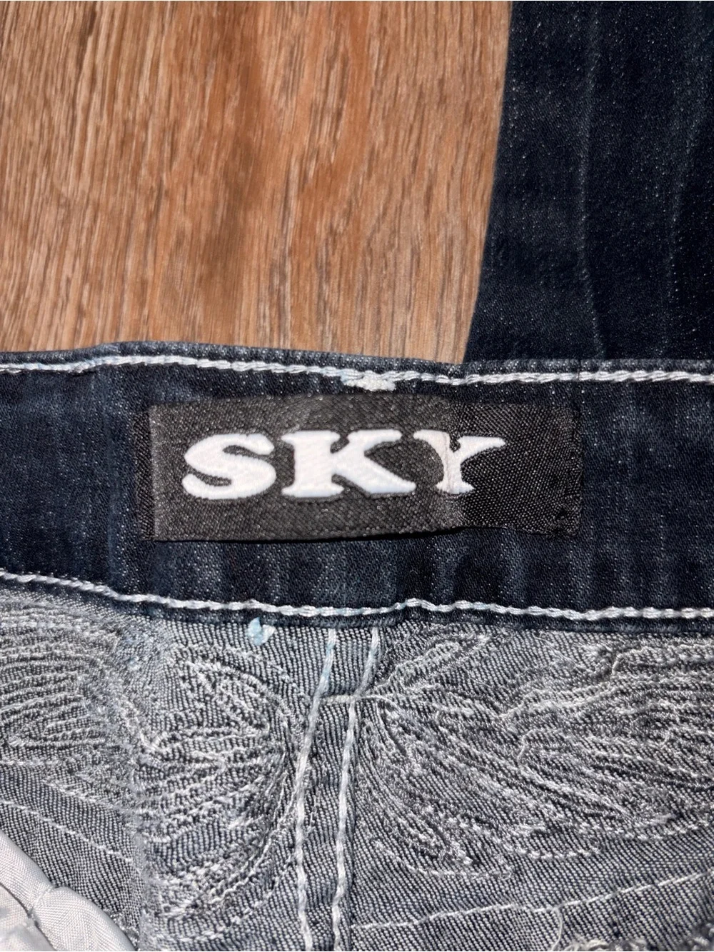 Sky Black Washed Flare Jeans with Faded Detail - Picture 3 of 5